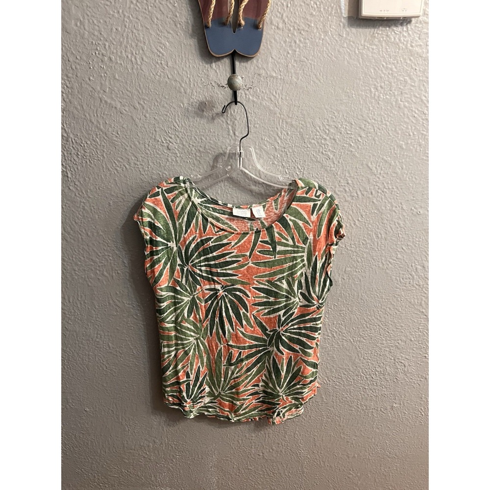 Sigrid Olsen Tropical Palm Leaf Print 100% Linen Top Womens Size Medium